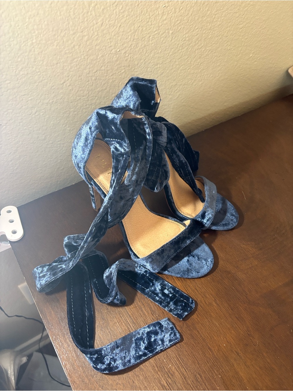 Liliana Navy Blue Velvet Wrap-Ankle High Heel Sandals